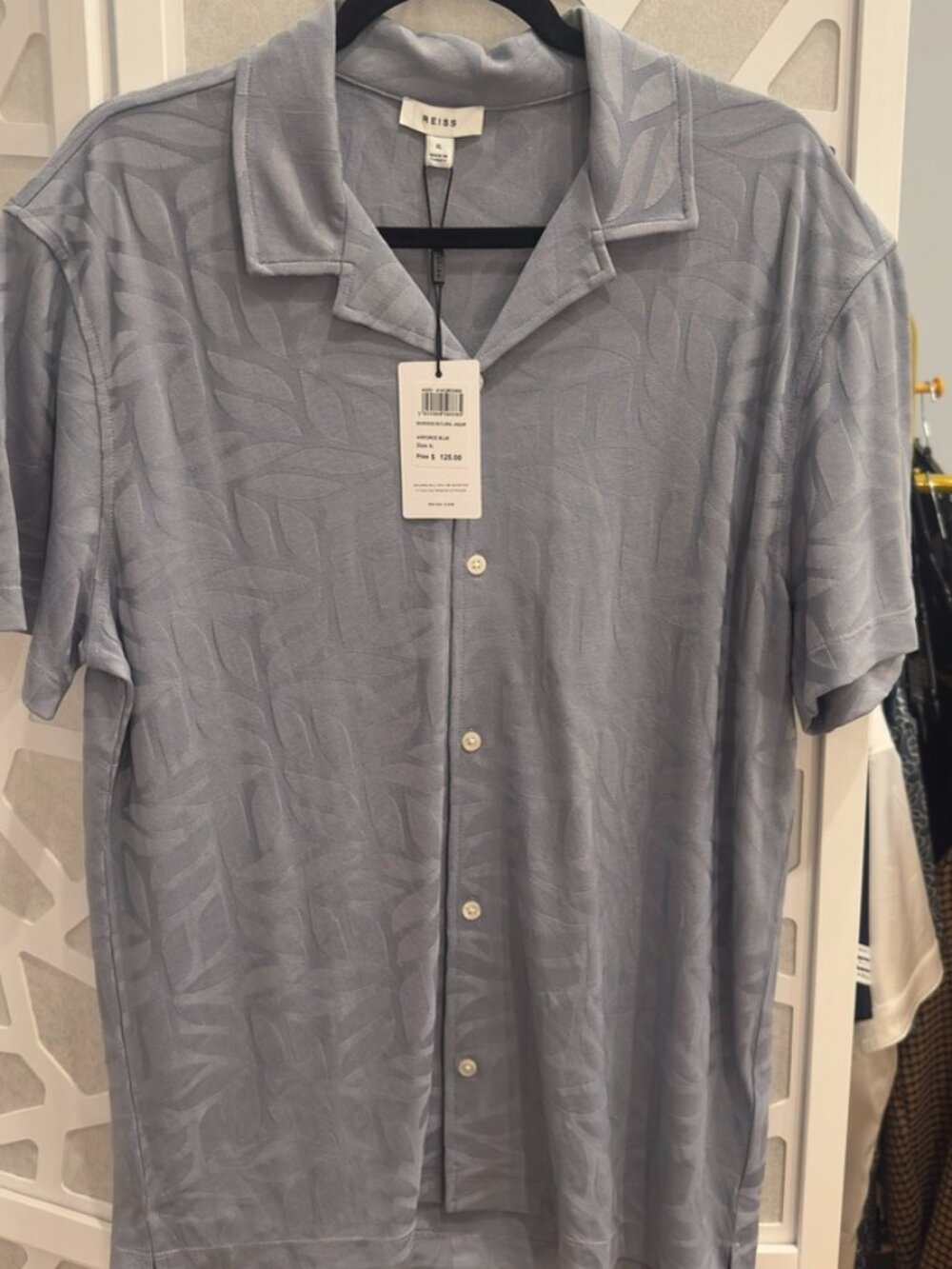 NWT Reiss Basswood Floral Jacquard Shirt Airforce Blue (XL)